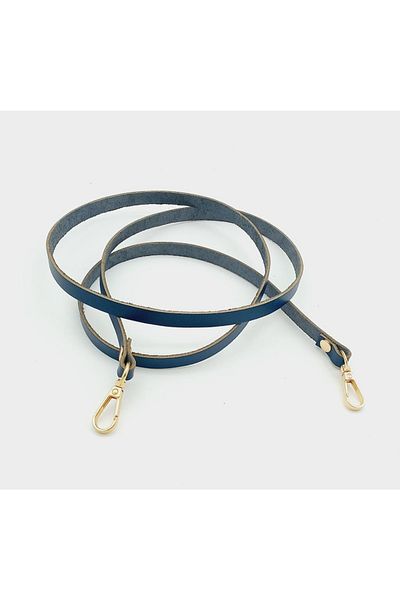 angel çanta aksesuar Μοντέλο σπαγγέτι από γνήσιο δέρμα Navy Blue Light Gold Μεταλλική λαβή τσάντας