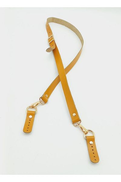 angel çanta aksesuar Genuine Leather Adjustable Long Handle 2x130 Mustard Light Gold Metal