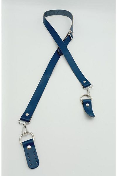 angel çanta aksesuar Μπλε Navy Blue Silver Metal Long Handle - Ρυθμιζόμενο από γνήσιο δέρμα 2,3x130