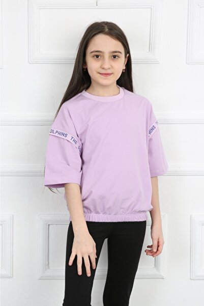 Elvinsa Tricou pentru fetiță cu mânecă scurtă din bumbac mov liliac