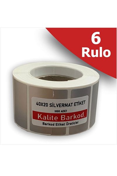 Kalite Barkod ملصق فضي مقاس 40x20 |   6 لفات من ملصقات الحديد