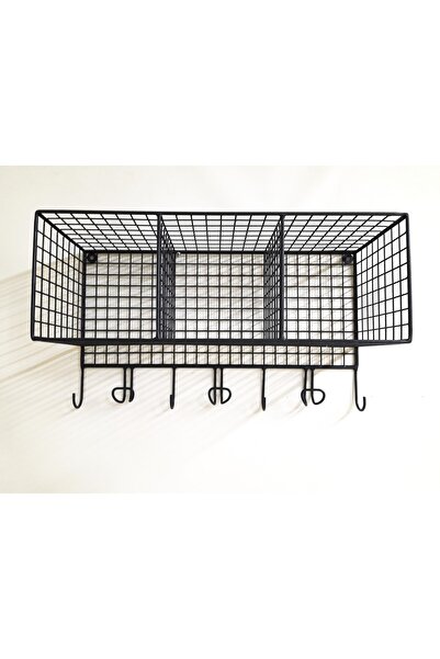 GO DEKOR Çok Amaçlı 3 Gözlü Antre Banyo Ve Mutfak 7 Askılı Telli Duvar Rafı (SİYAH)