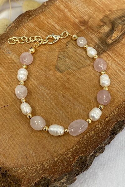 Suerte Accessories Mayorka Inci Ve Pembe Kuvars Doğal Taşlı El Yapımı Özel Ta...