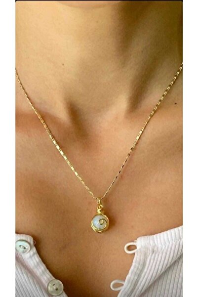 Alexis Carrel Kadın Altın Kaplama Ay Taşı Örme Kolye