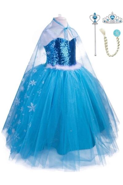 BoncukAVM Karlar Ülkesi Frozen Elsa Kostümü Ve Taç Asa Ve Saç Seti Hediyeli