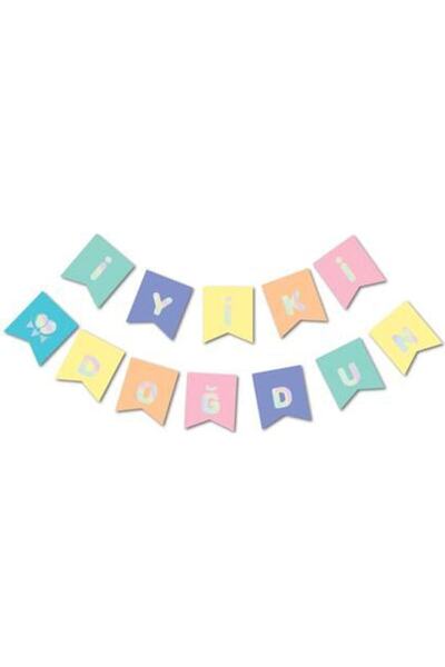 Mini Parti لافتة عيد ميلاد سعيد من Mini Party Store Macaron Hologram