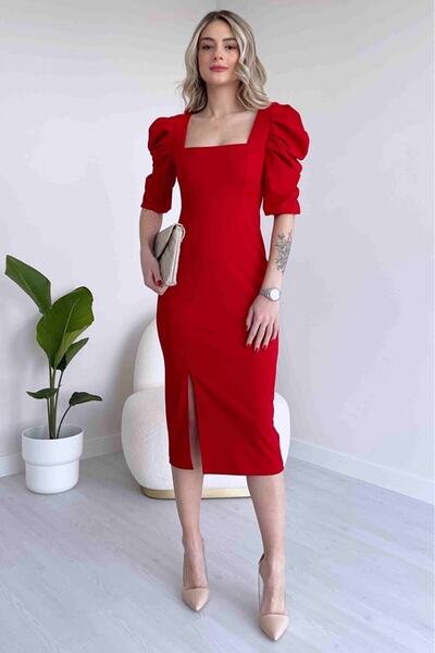 vuvutasarım Τετράγωνη λαιμόκοψη, ελαστικό ύφασμα, κοντό μανίκι, μαύρο βραδινό φόρεμα & φόρεμα επιστροφής στο σπίτι 026