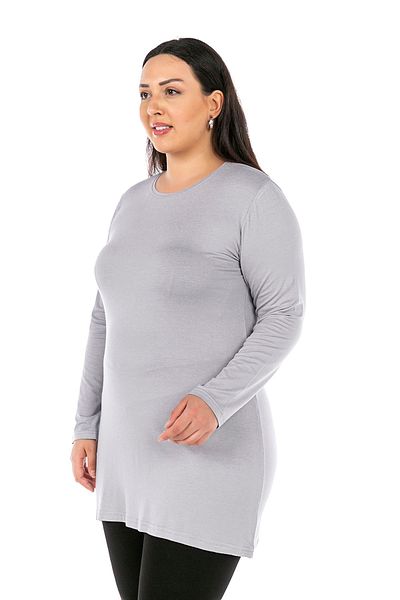 DISENTIS MODEST Plus Size Round Neck Long Sleeve Viscose Long Gray Body