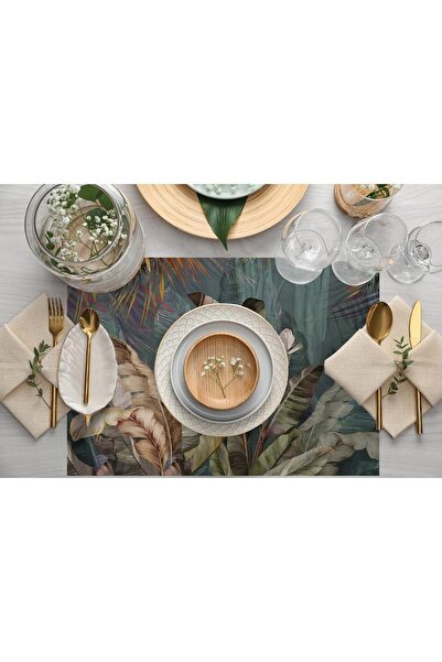 Adawall Tropical Leaf Design Fabric American Service Set of 4 Linen, NationalWashing and Fading Certificate