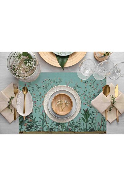 Adawall Turquoise Colored Floral Design Fabric American Service Set of 4 - NationalWashing and Fading Certificate