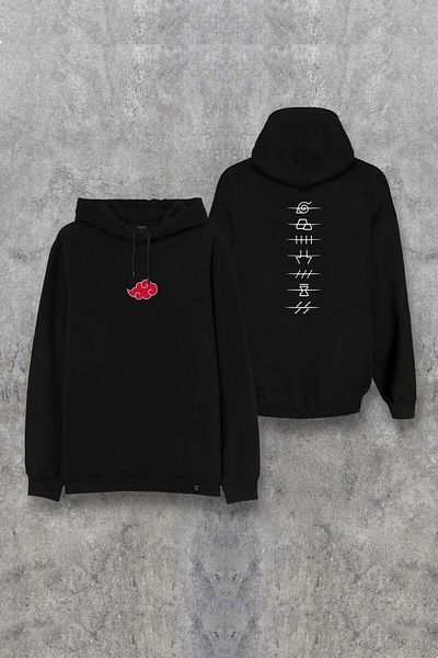 MODAGEN Μαύρο φούτερ με κουκούλα Unisex Naruto Akatsuki
