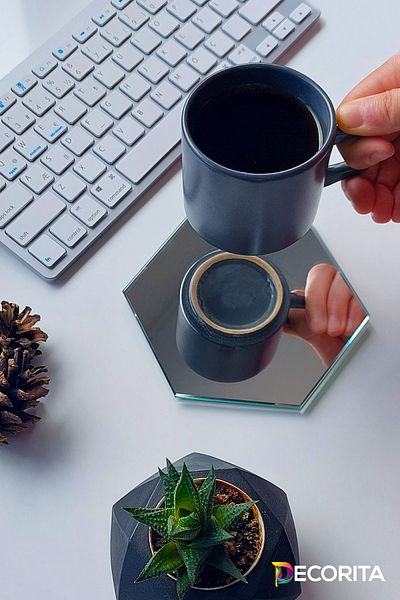 Decorita Mirror Coaster| Set of 4 Hexagon| Flat Mirror