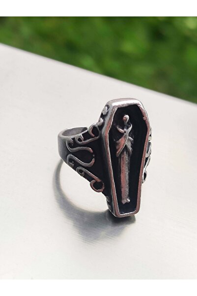 THE Gifts Antik Gümüş Kaplama Tabut Şekilli Ayarlanabilir Yüzük