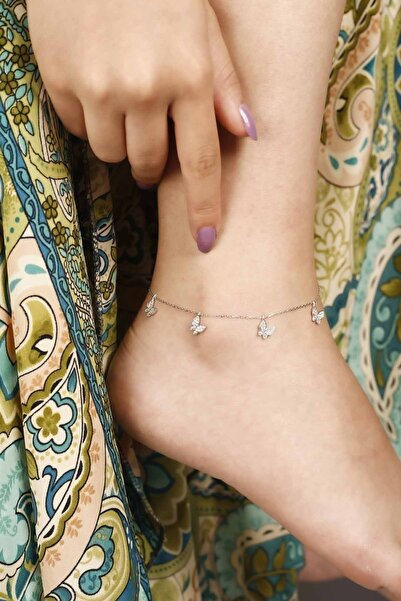 Lia Berto Zirkon Taşlı Kelebekler 925 Ayar Gümüş Halhal