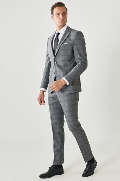 ALTINYILDIZ CLASSICS Ανδρική γκρι Extra Slim Fit Slim Fit Μονόχρωμη καρό γιακά