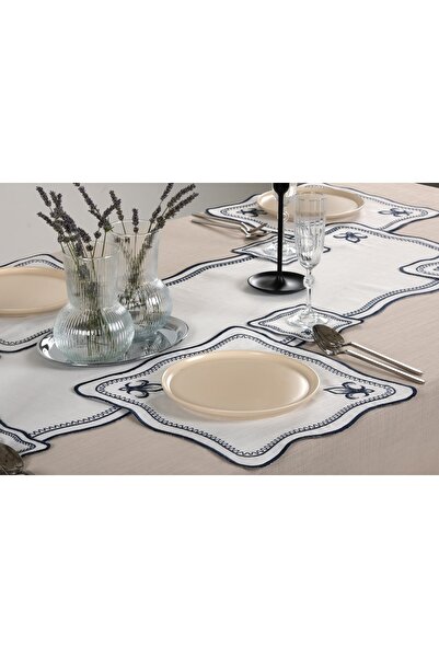 Peno Concept 2'li Amerikan Servis (SUPLA) Nakışlı Gardenya Keten Dertsiz