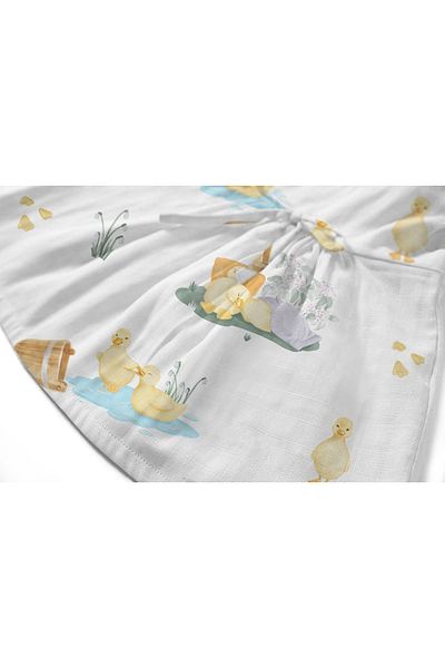 DEUX LAPINS 100% Cotton Muslin Baby Dress 1 Year Petits Canetons - Baby Duck Pattern