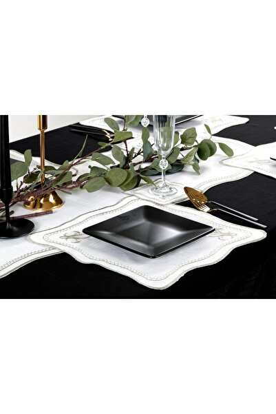 Peno Concept 2'li Amerikan Servis (SUPLA) Nakışlı Gardenya Keten Dertsiz