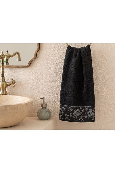 English Home Πετσέτα προσώπου Rose Belle Bordered 50x76 cm Anthracite