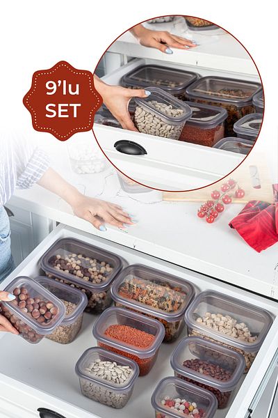 Vienev Peggy 9-Piece Rectangular Storage Container Deep 3x (2300 Ml, 1300 Ml, 800 Ml)