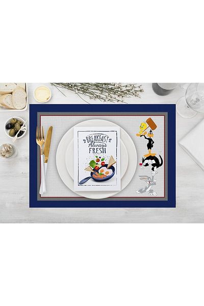 Adawall That's All Folks Fabric American Service Set of 4 35x50cm (warner Bros Licensed Product, Linen Fabric)