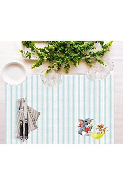 Adawall Tom And Jerry Striped Fabric American Service Set of 4 35x50cm- Warner Bros Licensed Product, Linen Fabric
