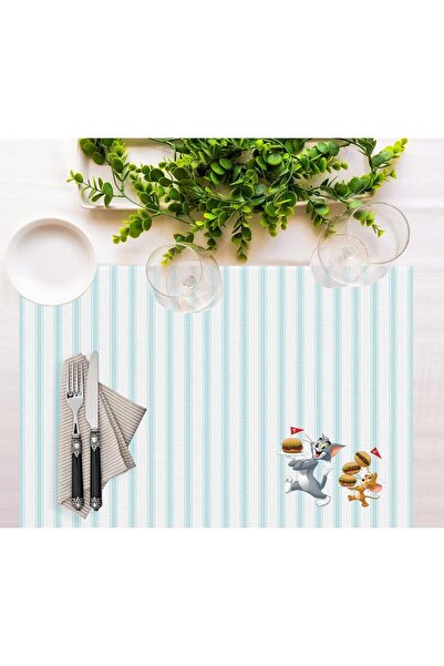Adawall Tom And Jerry Striped Fabric American Service Set of 4 35x50cm- Warner Bros Licensed Product, Linen Fabric