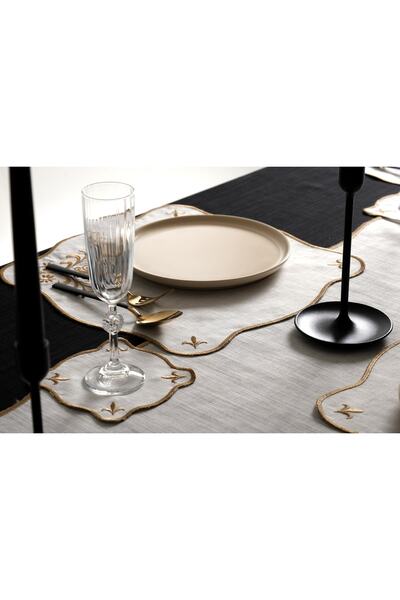 Peno Concept 2'li Amerikan Servis (SUPLA) Nakışlı Gardenya Keten Dertsiz