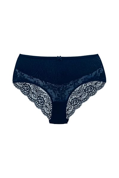 HNX Μπλε Navy Βαμβακερή Πίσω Μισή Δαντέλα Ψηλόμεση Plus Size Γυναικεία κιλότα