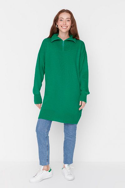 Trendyol Modest Πράσινο πλεκτό πουλόβερ με φερμουάρ TCTAW23KZ00111