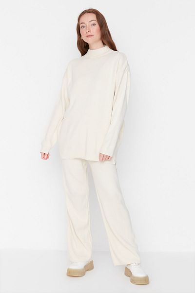 Trendyol Modest Stone Half Turtleneck Slit Detailed Sweater-Pants Knitwear Set TCTAW23US00086
