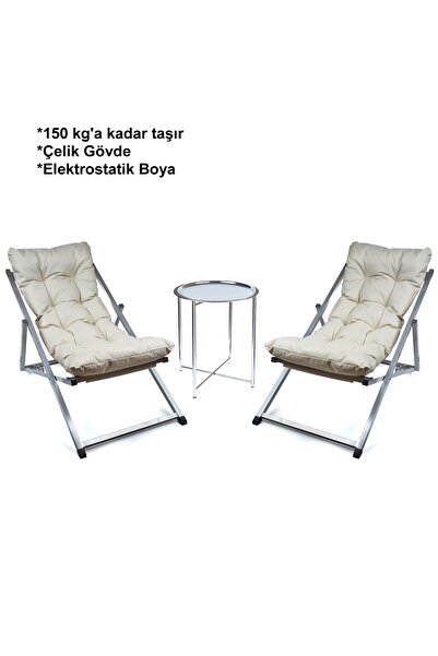 HUNDEMİR Minderli - Mitty Şezlong Seti Bahçe&balkon&teras&plaj Katlanır Ikili...