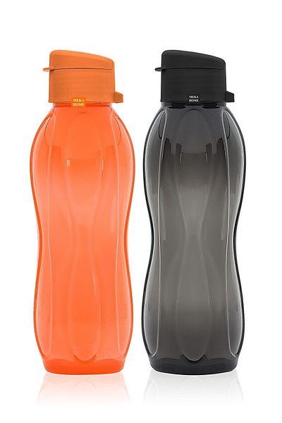 Meleni Home Set of 2 Eco Bottle Water Bottle - Practical Lid Water Bottle 2x 750 Ml Orange - Black