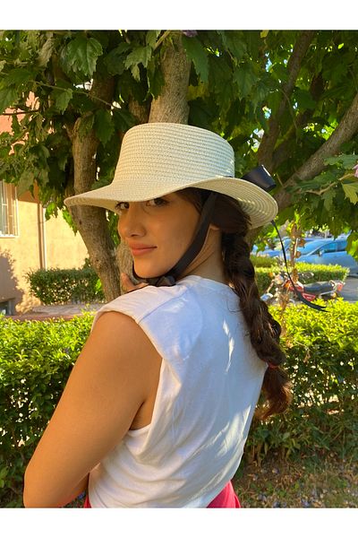 laviyonsa Tied Ribbon Straw Gondola Hat