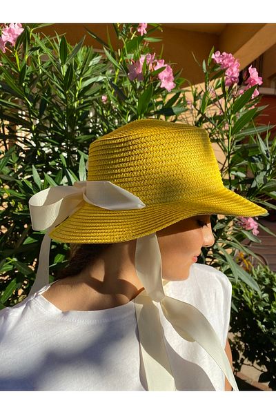 laviyonsa Tied Ribbon Straw Gondola Hat