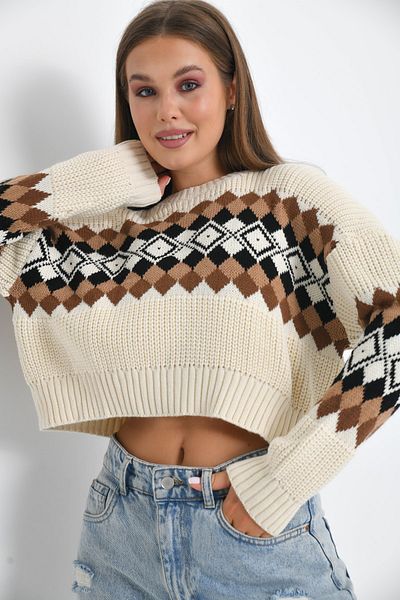 VOLT CLOTHİNG Gemusterter Oversize-Strickpullover für Damen