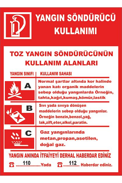 Yıldırım لوحة استخدام طفاية الحريق