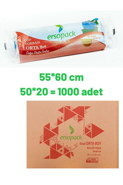 ERSOPACK Domestic Medium Garbage Bag 55x60 Cm 50 Rolls 1000 Pieces Garbage Bags