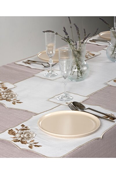 Peno Concept 2'li Amerikan Servis (SUPLA) Nakışlı Gardenya Keten Dertsiz