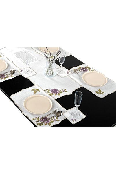 Peno Concept 2'li Amerikan Servis (SUPLA) Nakışlı Dertsiz Gardenya Keten Rose