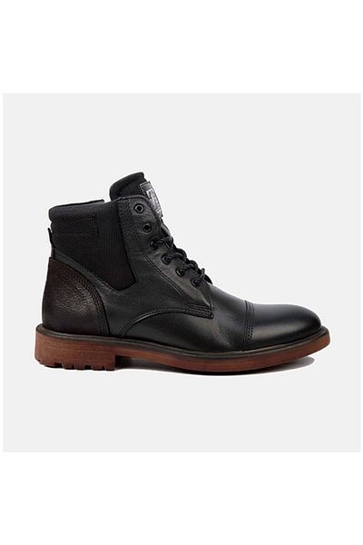 MARCOMEN 14020 Men's Daily Thin Rubber Sole Laced and Zippered Casual Leather Boots Black
