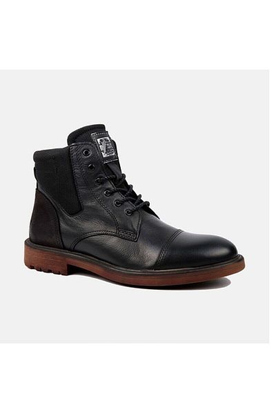 MARCOMEN 14020 Men's Daily Thin Rubber Sole Laced and Zippered Casual Leather Boots Black