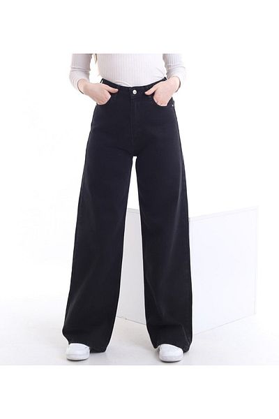 LİMABEL Blugi Lycra negri largi cu talie înaltă Lycra cu picioare largi
