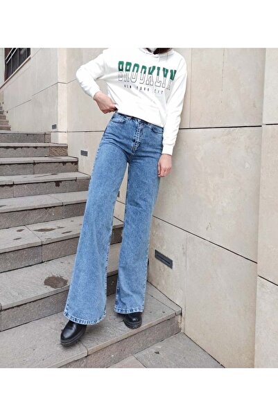 LİMABEL Blue Snow Wash cu talie înaltă, blugi largi din lycra cu talie foarte înaltă