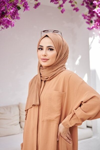 Naciye Sultan Χτενισμένο βαμβακερό σάλι Camel