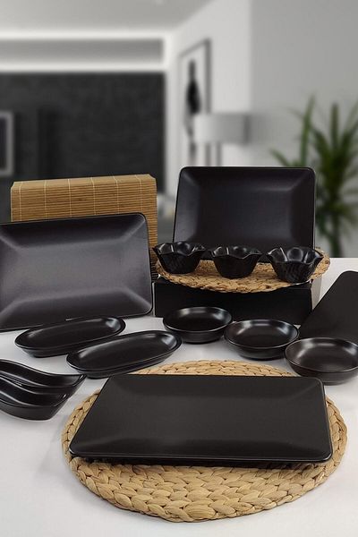 Trendymutfak 14 Piece Breakfast Set for 4 People Black Siera