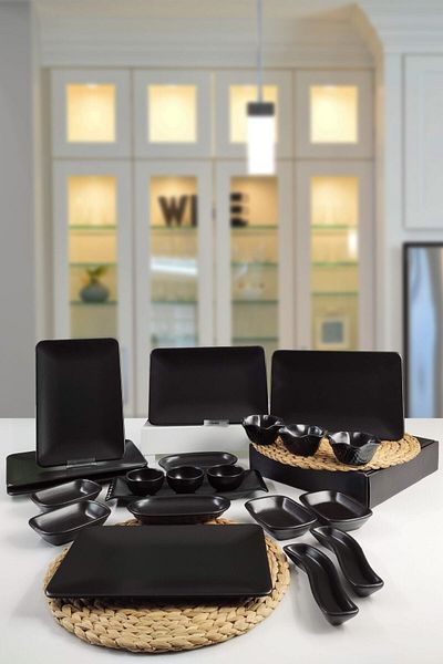 Trendymutfak 21 Piece Breakfast Set for 6 People Black Siera