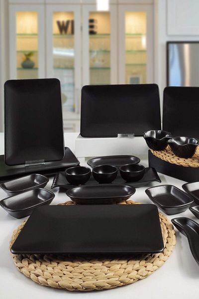Trendymutfak 21 Piece Breakfast Set for 6 People Black Siera