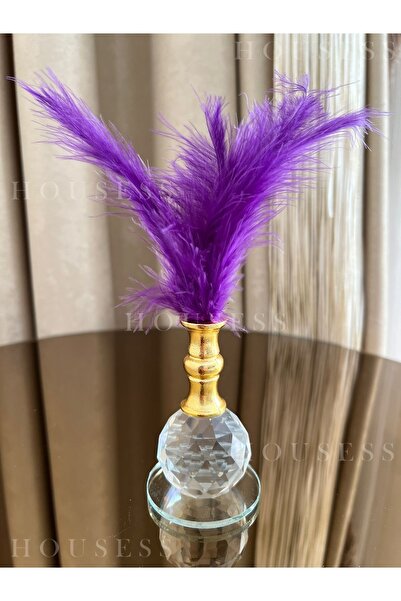 Housess 1 Adet Mor Tüylü Gold Kristal Top Tüylük Dekor Biblo Süs
