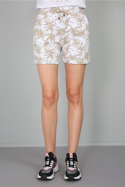 Banadamoda White Beige Floral Patterned Combed Cotton Shorts